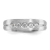 14k White Gold Men's Polished Satin and Grooved 1/4 Carat AA Quality Diamond 5-Stone Ring