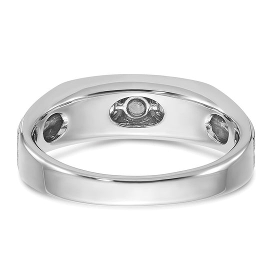 14k White Gold Men's Polished Satin and Grooved 1/4 Carat AA Quality Diamond 5-Stone Ring