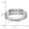 14k White Gold Men's Polished Satin and Grooved 1/4 Carat AA Quality Diamond 5-Stone Ring