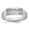 14k White Gold Men's Polished Satin and Grooved 1/4 Carat AA Quality Diamond 5-Stone Ring