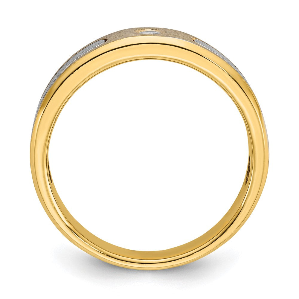 14k Two-tone Mens Polished and Satin 1/10 carat Diamond Complete Ring
