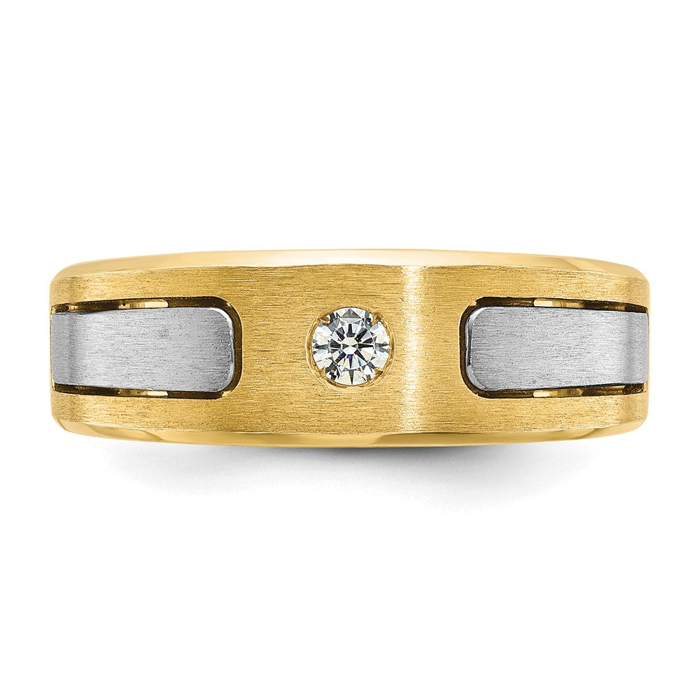 14k Two-tone Mens Polished and Satin 1/10 carat Diamond Complete Ring