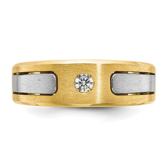 14k Two-tone IBGoodman Men's Polished and Satin 1/10 carat Diamond Complete Ring