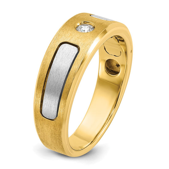 14k Two-tone IBGoodman Men's Polished and Satin 1/10 carat Diamond Complete Ring