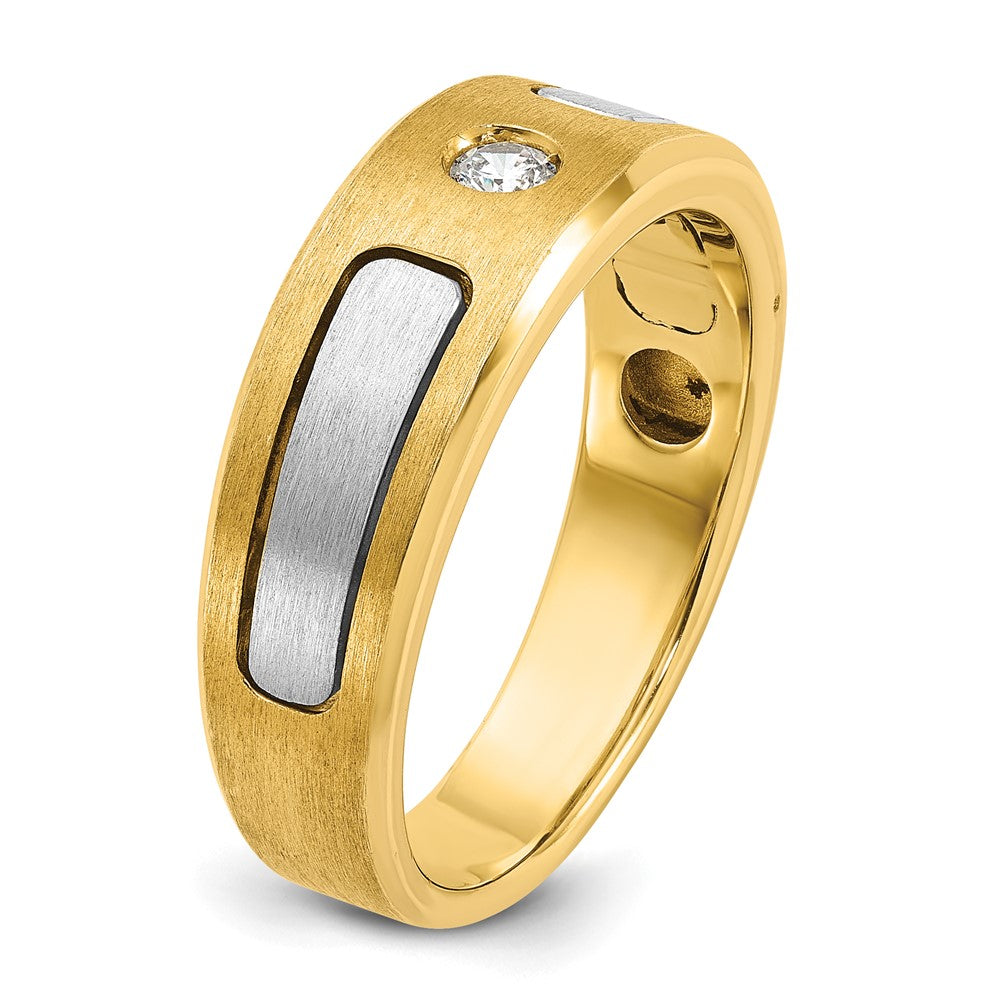14k Two-tone IBGoodman Men's Polished and Satin 1/10 carat Diamond Complete Ring