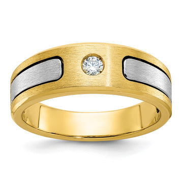 14k Two-tone Mens Polished and Satin 1/10 carat Diamond Complete Ring