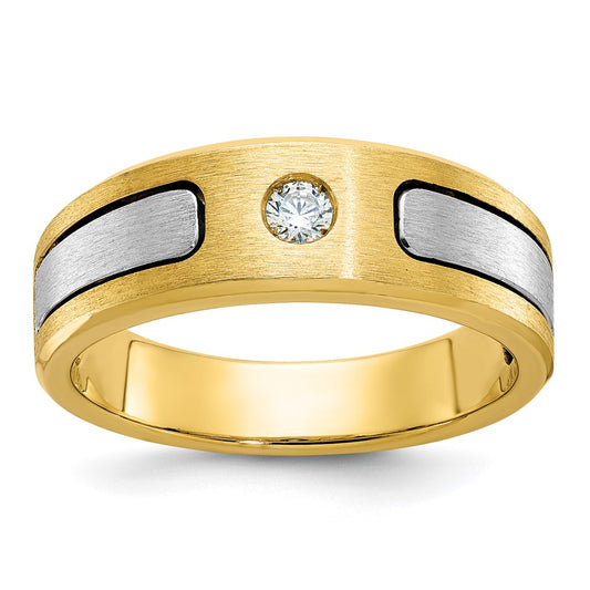 14k Two-tone Mens Polished and Satin 1/10 carat Diamond Complete Ring