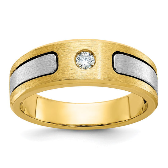 14k Two-tone Mens Polished and Satin 1/10 carat Diamond Complete Ring