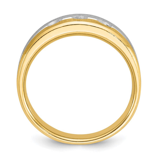 14k Two-tone Men's Polished and Satin 1/4 carat Diamond Complete Ring