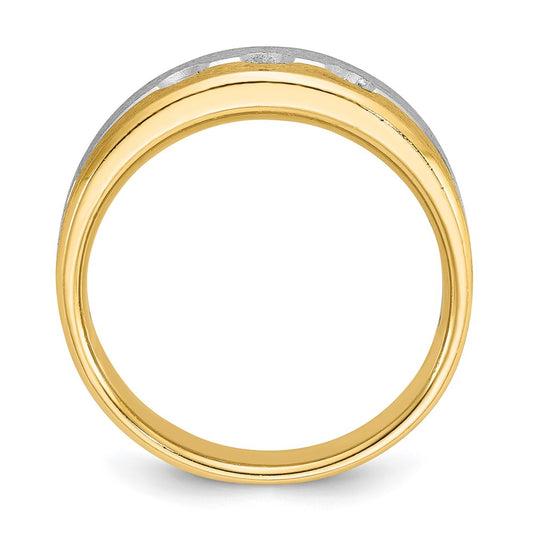 14k Two-tone Men's Polished and Satin 1/4 carat Diamond Complete Ring