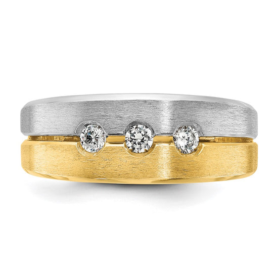 14k Two-tone Men's Polished and Satin 1/4 carat Diamond Complete Ring