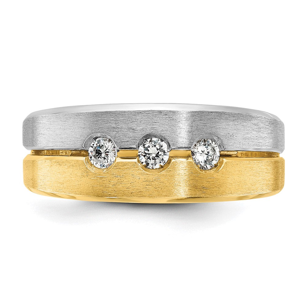 14k Two-tone Men's Polished and Satin 1/4 carat Diamond Complete Ring