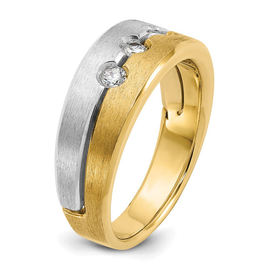 14k Two-tone Men's Polished and Satin 1/4 carat Diamond Complete Ring