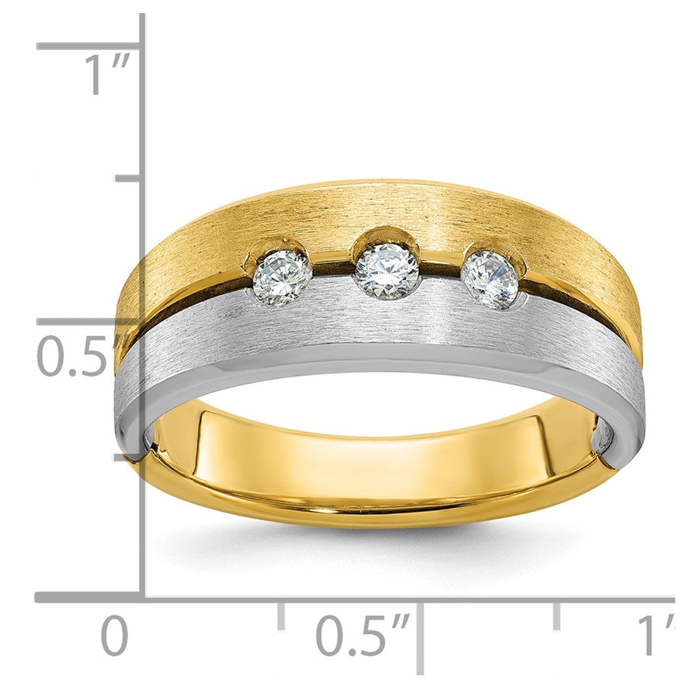 14k Two-tone Men's Polished and Satin 1/4 carat Diamond Complete Ring