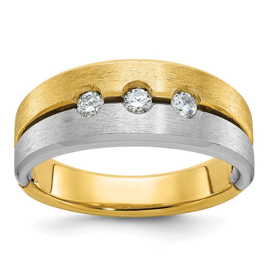 14k Two-tone Men's Polished and Satin 1/4 carat Diamond Complete Ring