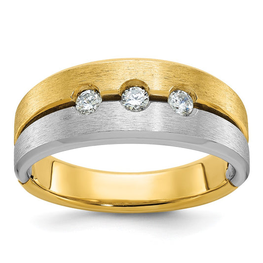 14k Two-tone Men's Polished and Satin 1/4 carat Diamond Complete Ring