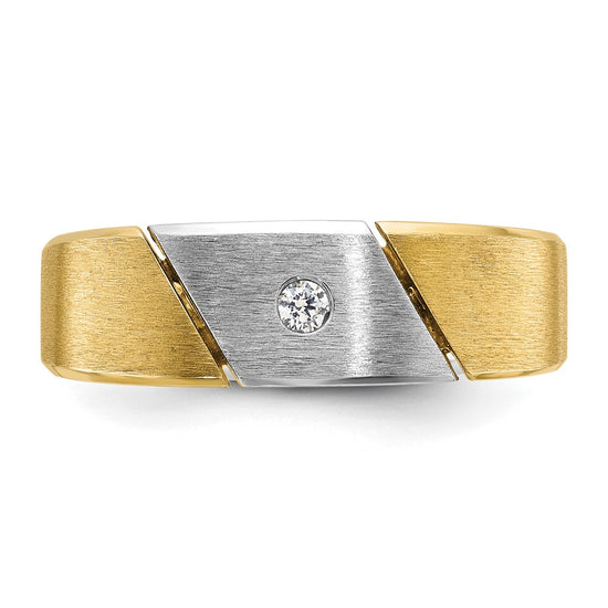 14k Two-tone Men's Polished and Satin 1/20 carat Diamond Complete Ring