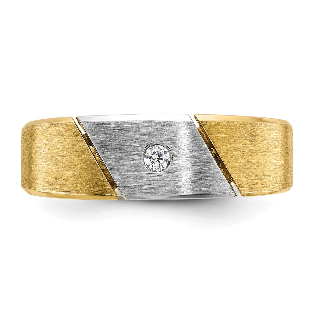 14k Two-tone Men's Polished and Satin 1/20 carat Diamond Complete Ring