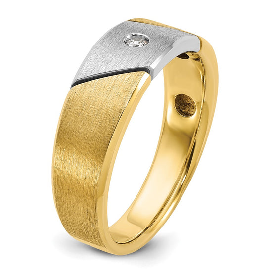14k Two-tone Men's Polished and Satin 1/20 carat Diamond Complete Ring