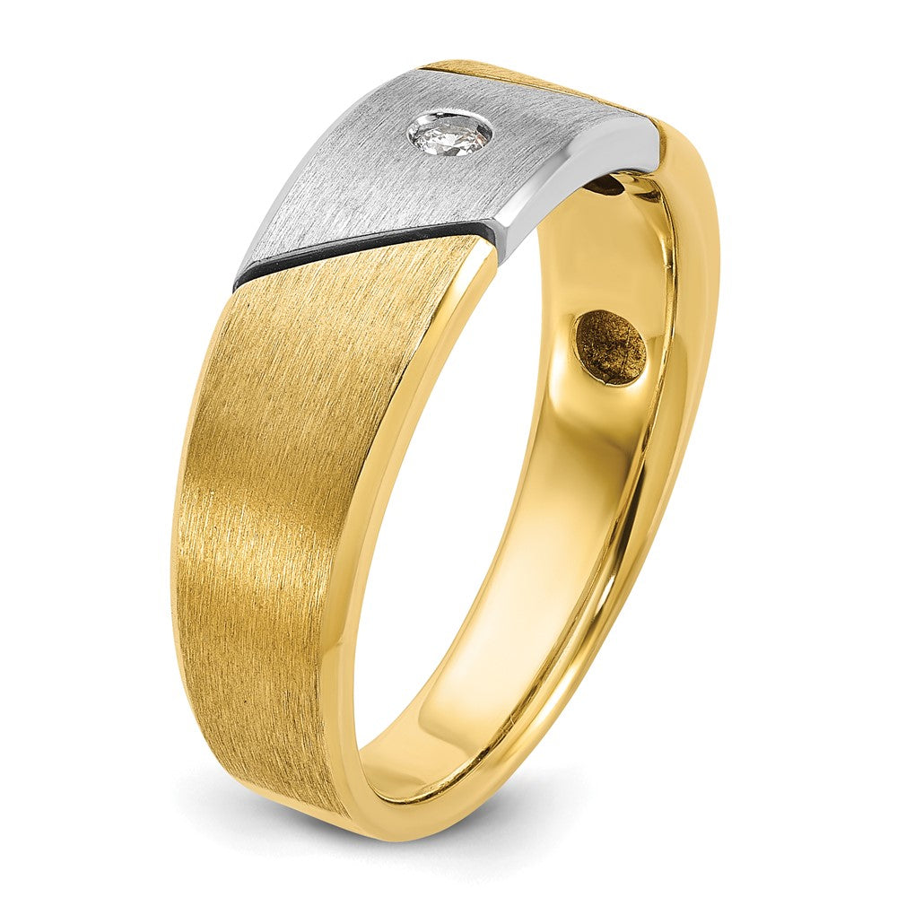 14k Two-tone Men's Polished and Satin 1/20 carat Diamond Complete Ring