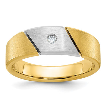 14k Two-tone Men's Polished and Satin 1/20 carat Diamond Complete Ring
