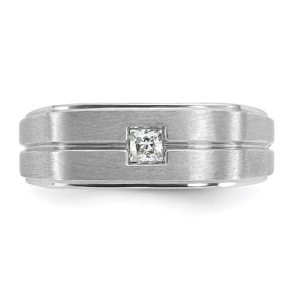 14k White Gold IBGoodman Men's Polished and Satin 1/6 carat Diamond Complete Ring