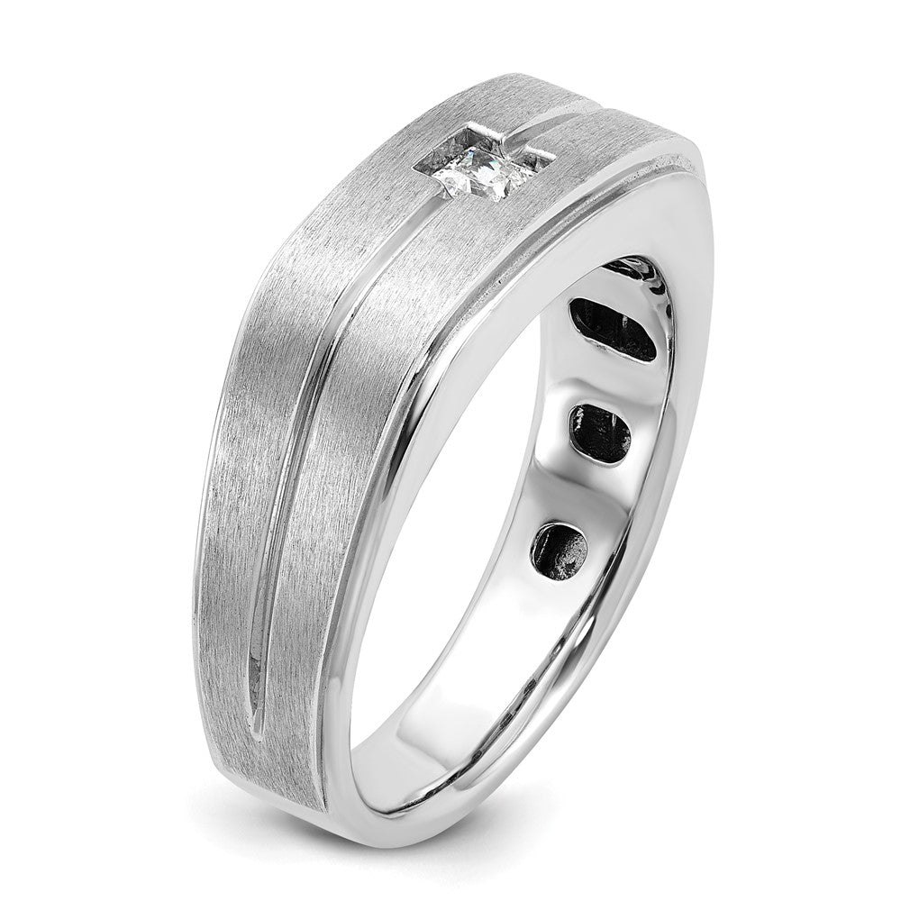 14k White Gold IBGoodman Men's Polished and Satin 1/6 carat Diamond Complete Ring