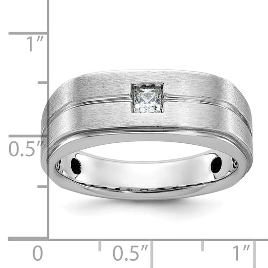 14k White Gold IBGoodman Men's Polished and Satin 1/6 carat Diamond Complete Ring