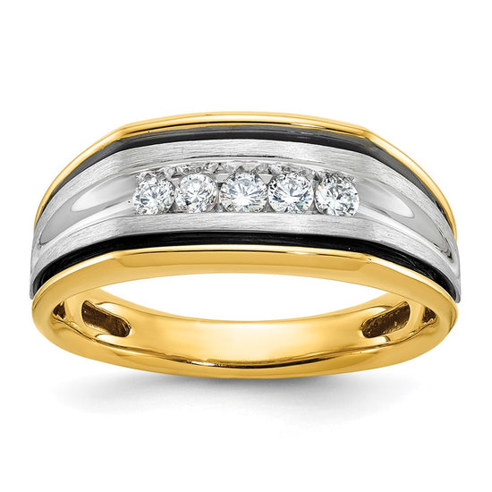 IBGoodman 14k Two-tone Men's Polished Satin and Grooved 5-Stone Ring Mounting