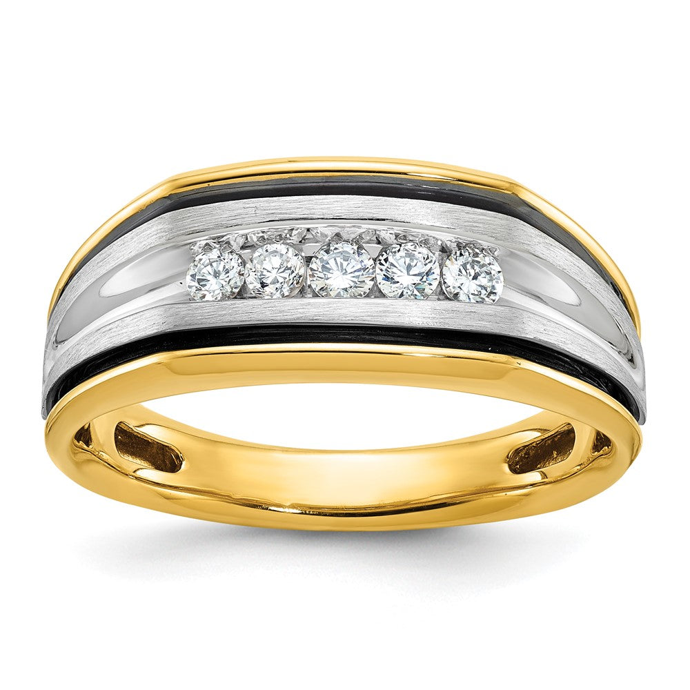 IBGoodman 14k Two-tone Men's Polished Satin and Grooved 5-Stone Ring Mounting
