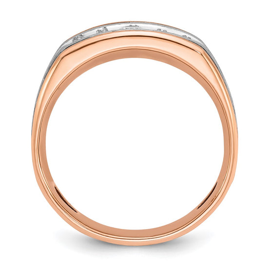 IBGoodman 14k White and Rose Gold Men's Polished Satin and Grooved 5-Stone Ring Mounting