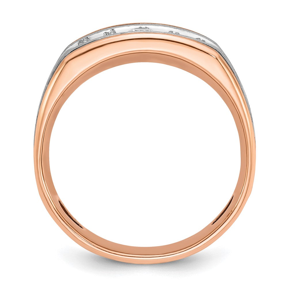 IBGoodman 14k White and Rose Gold Men's Polished Satin and Grooved 5-Stone Ring Mounting