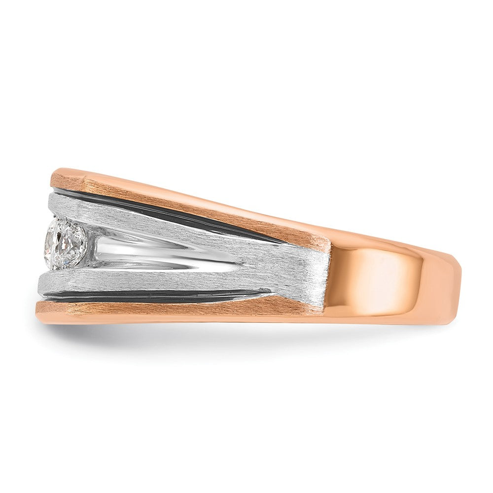 IBGoodman 14k White and Rose Gold Men's Polished Satin and Grooved 5-Stone Ring Mounting