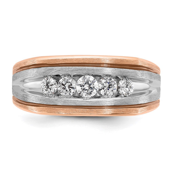 IBGoodman 14k White and Rose Gold Men's Polished Satin and Grooved 5-Stone Ring Mounting
