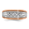 IBGoodman 14k White and Rose Gold Men's Polished Satin and Grooved 5-Stone Ring Mounting