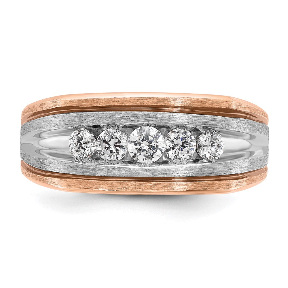 IBGoodman 14k White and Rose Gold Men's Polished Satin and Grooved 5-Stone Ring Mounting