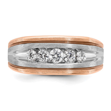 IBGoodman 14k White and Rose Gold Men's Polished Satin and Grooved 5-Stone Ring Mounting