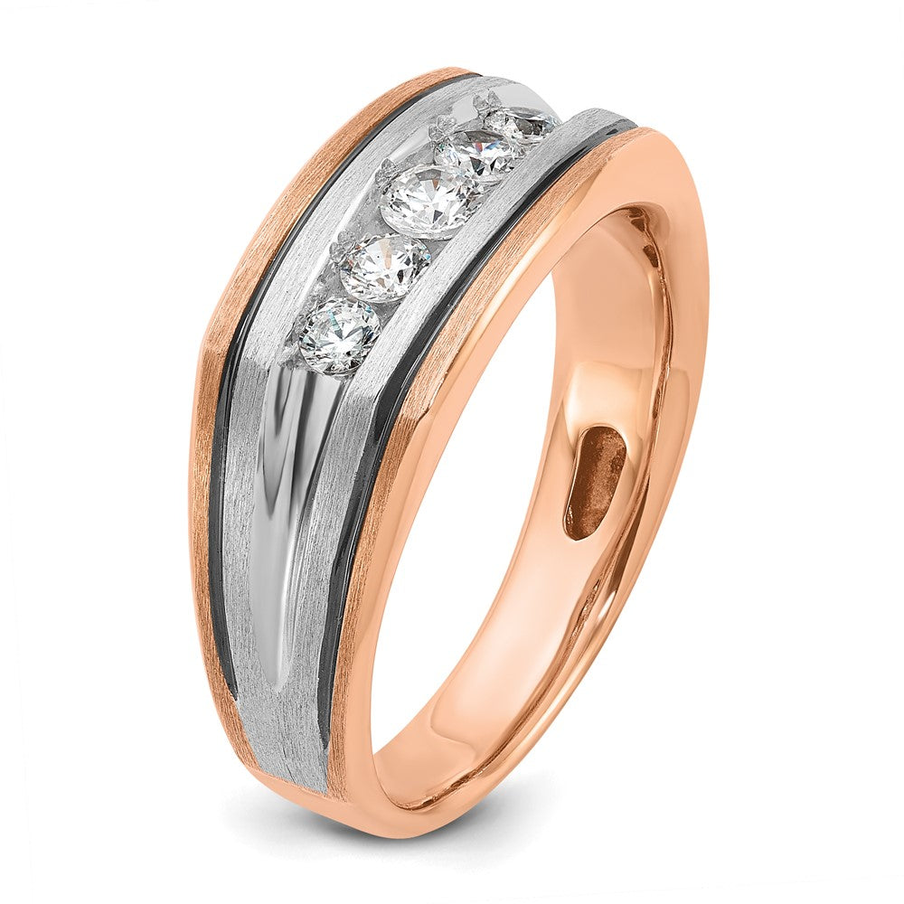IBGoodman 14k White and Rose Gold Men's Polished Satin and Grooved 5-Stone Ring Mounting