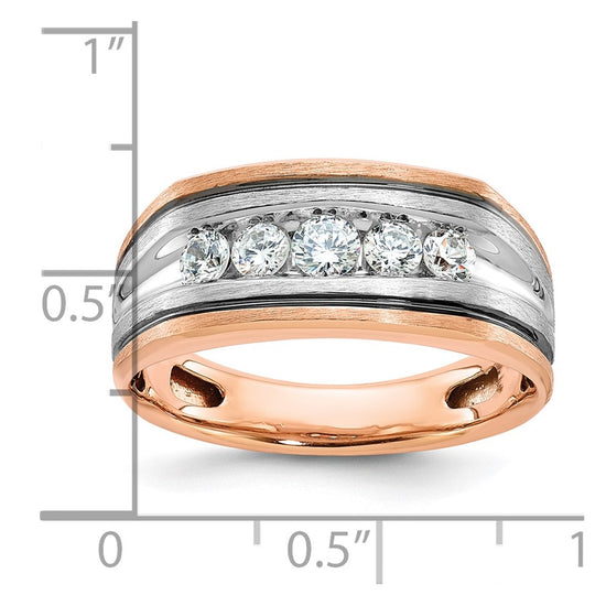 IBGoodman 14k White and Rose Gold Men's Polished Satin and Grooved 5-Stone Ring Mounting