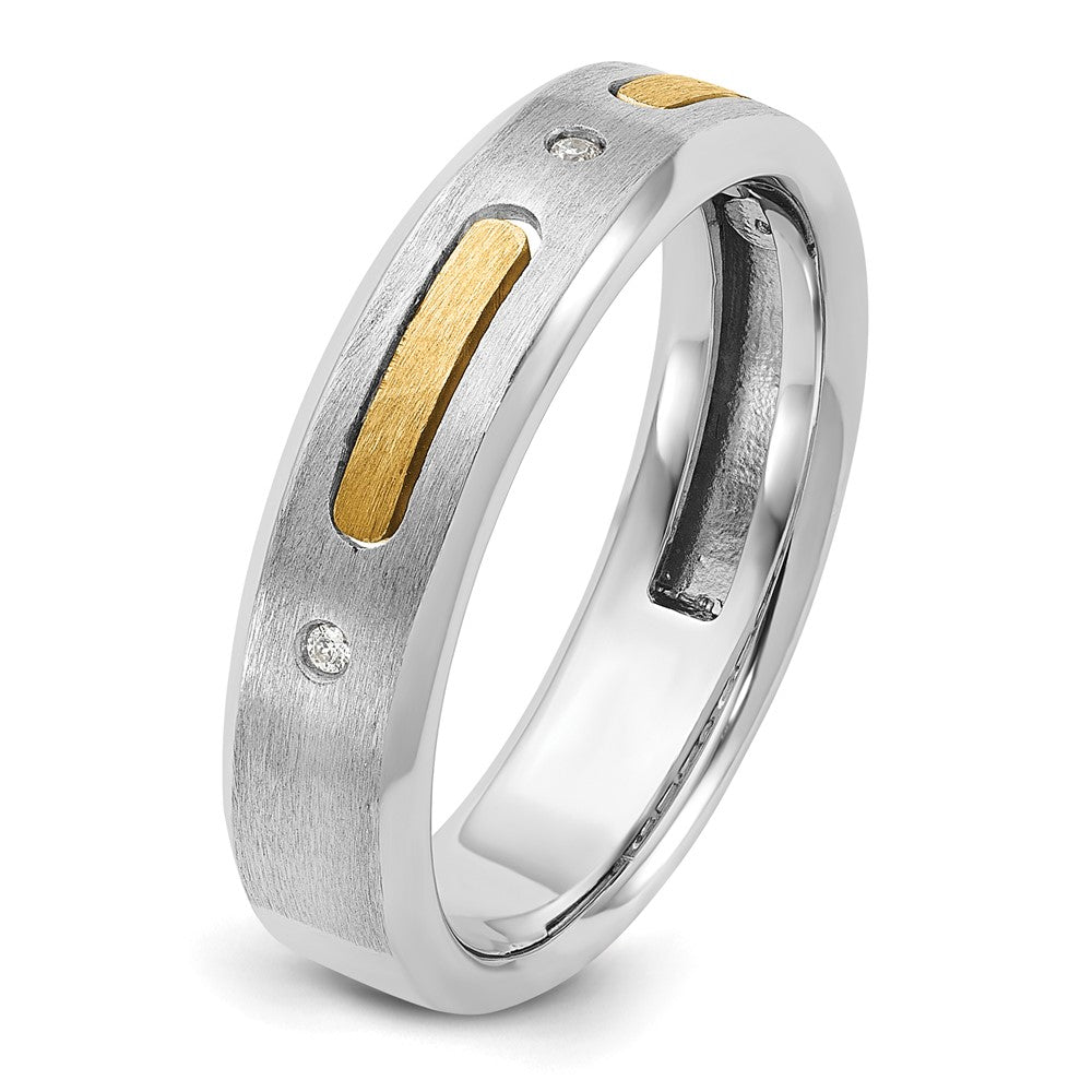 14k Two-tone Men's Polished and Satin Diamond Complete Ring