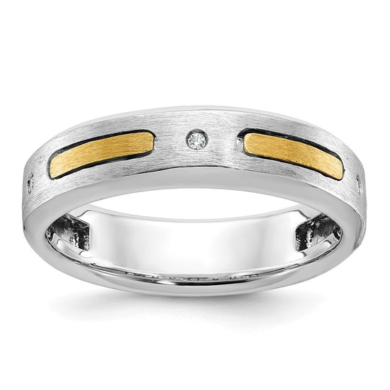 14k Two-tone Men's Polished and Satin Diamond Complete Ring