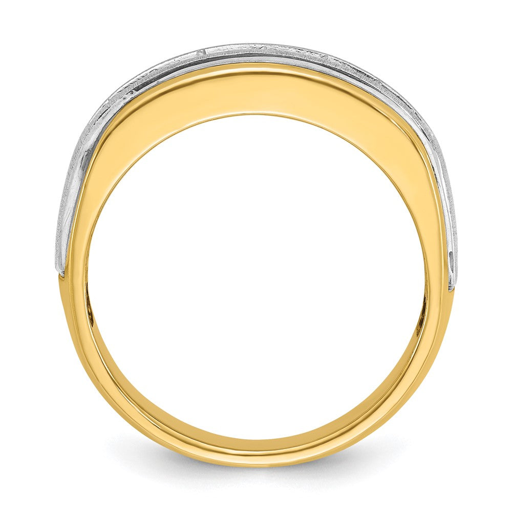 14k Two-tone Men's Polished Satin and Grooved 7-Stone 3/4 Carat AA Quality Diamond Ring