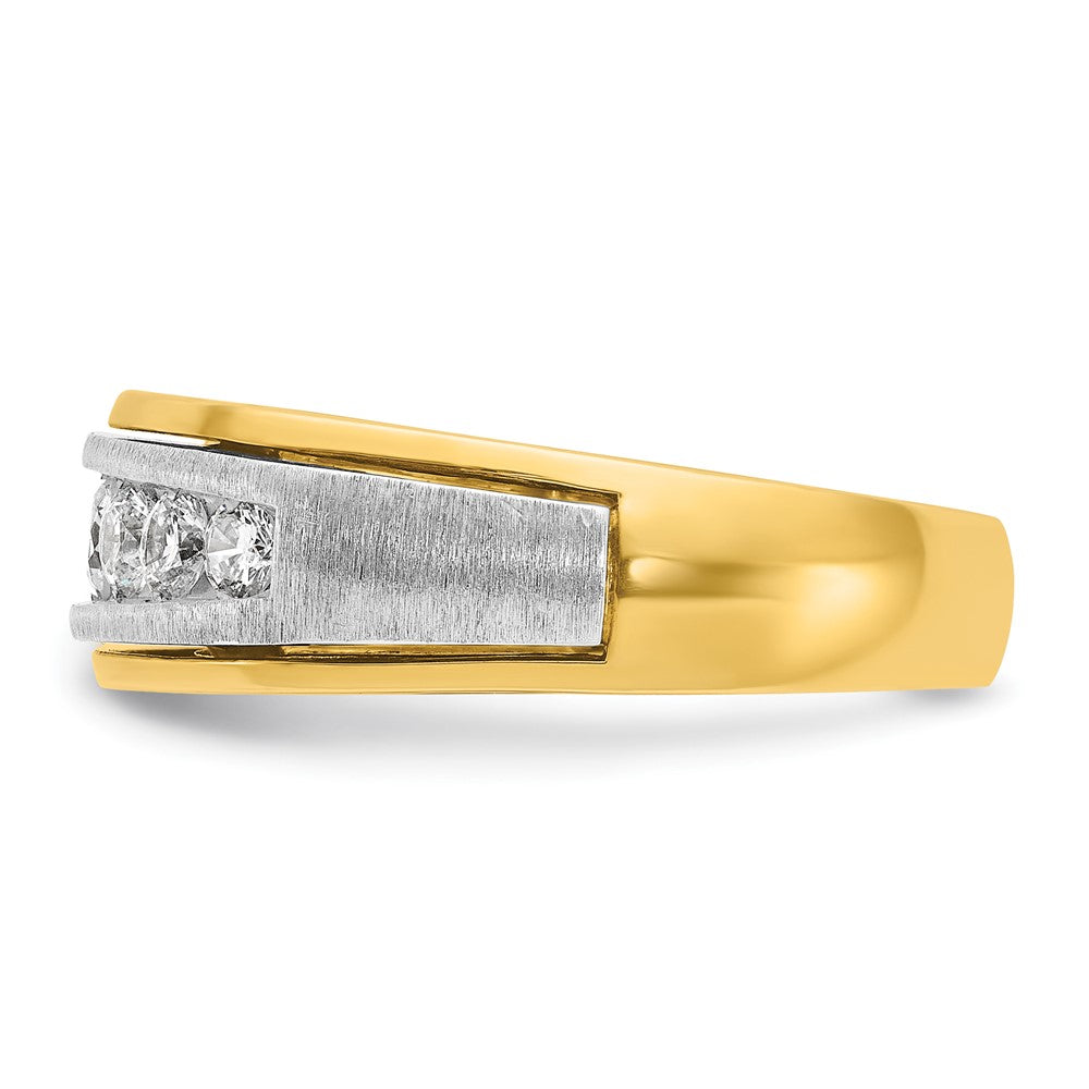 14k Two-tone Men's Polished Satin and Grooved 7-Stone 3/4 Carat AA Quality Diamond Ring
