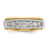 14k Two-tone Men's Polished Satin and Grooved 7-Stone 3/4 Carat AA Quality Diamond Ring