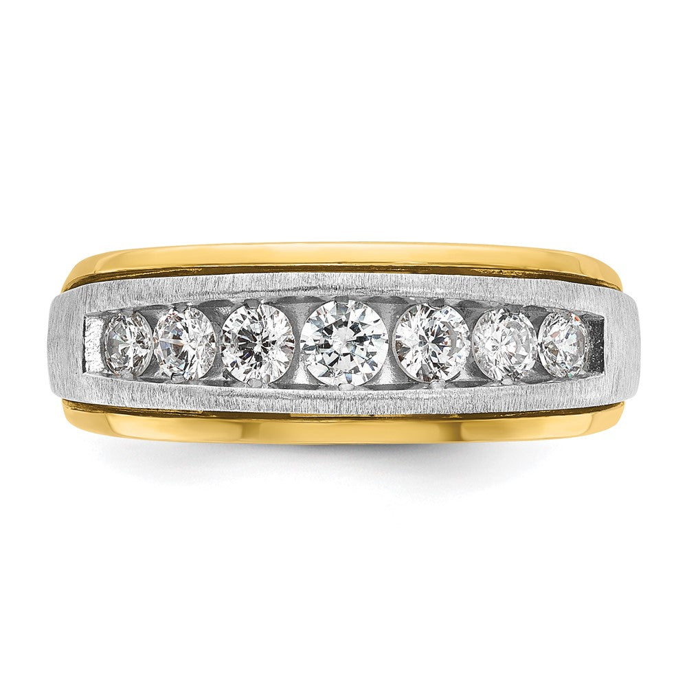 14k Two-tone Men's Polished Satin and Grooved 7-Stone 3/4 Carat AA Quality Diamond Ring