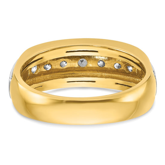 14k Two-tone Men's Polished Satin and Grooved 7-Stone 3/4 Carat AA Quality Diamond Ring