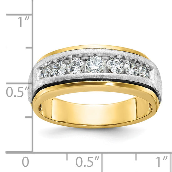 14k Two-tone Men's Polished Satin and Grooved 7-Stone 3/4 Carat AA Quality Diamond Ring