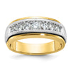 14k Two-tone Men's Polished Satin and Grooved 7-Stone 3/4 Carat AA Quality Diamond Ring
