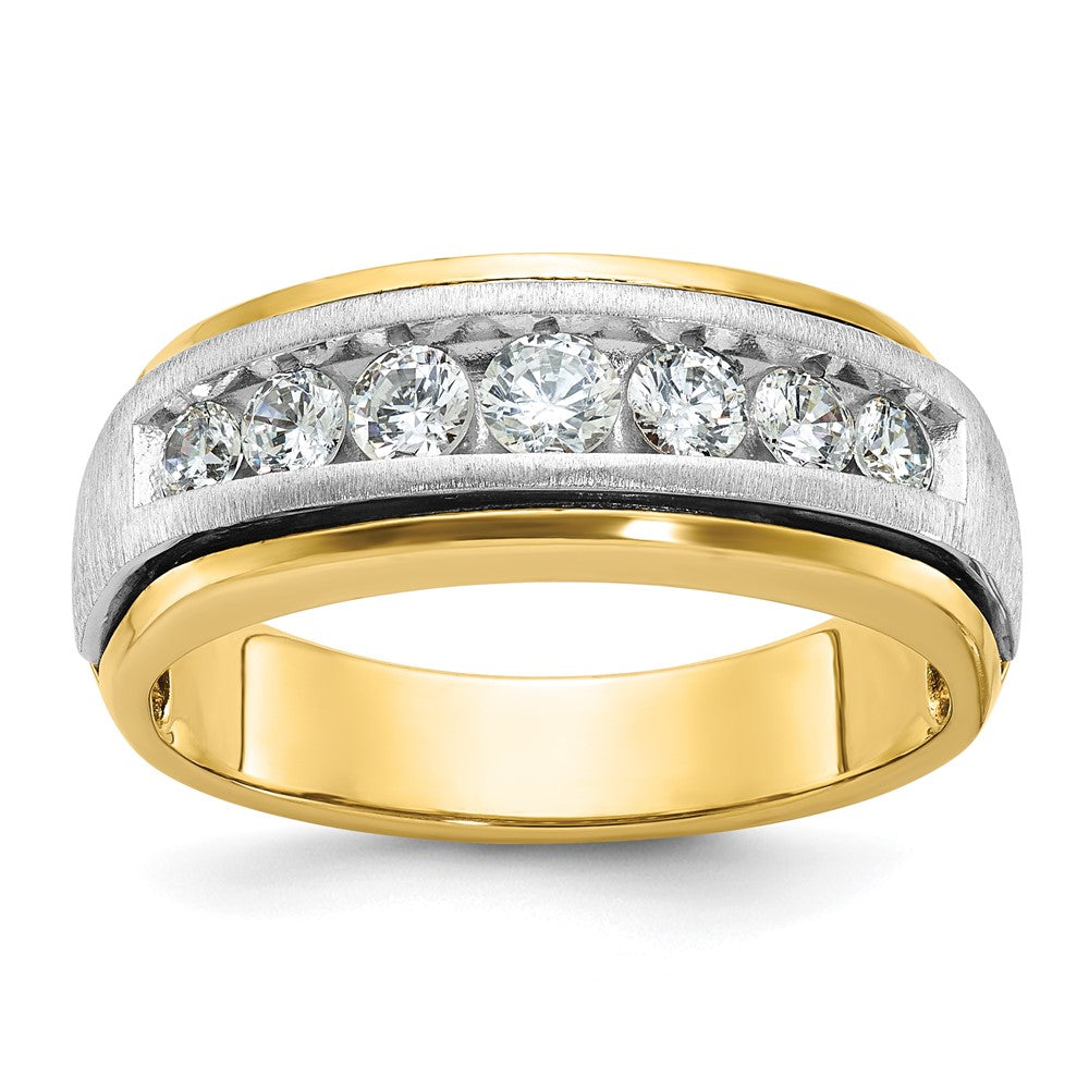 14k Two-tone Men's Polished Satin and Grooved 7-Stone 3/4 Carat AA Quality Diamond Ring
