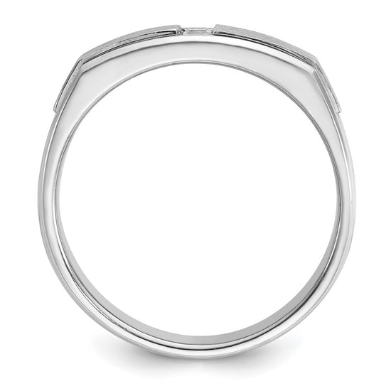 14k White Gold Men's Polished Antiqued and Satin 1/10 Carat AA Quality Diamond Ring